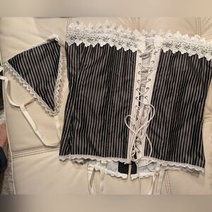 Fedrick HollywoodBlack/White Stripes Bustier Lace 38 Straps Underwear XXL